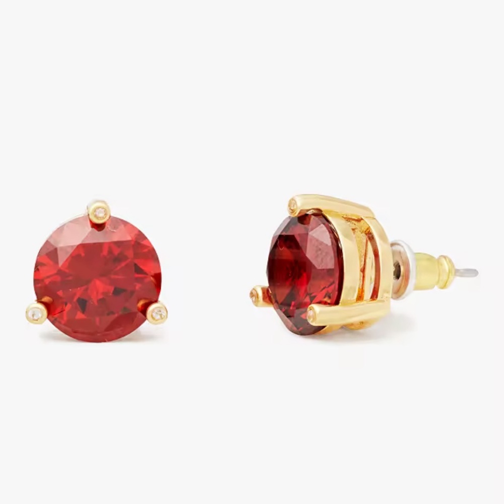 Kate Spade Rise and Shine Garnet Red Stud Earrings w Jewelry Bag